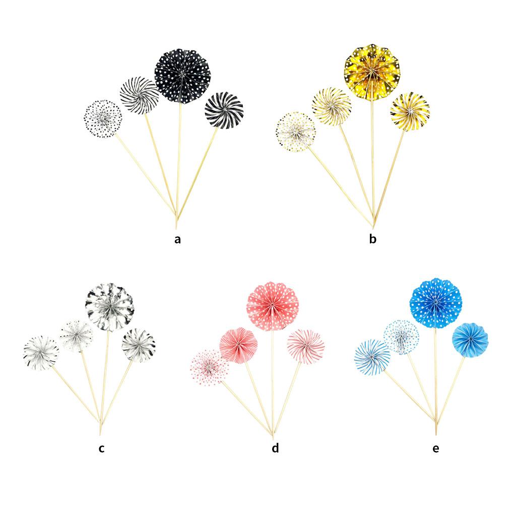 4 ks papírových vějířů, dekorace na narozeninovou oslavu, zlatá sada dortových ozdob, barevné kulaté ozdoby na dorty