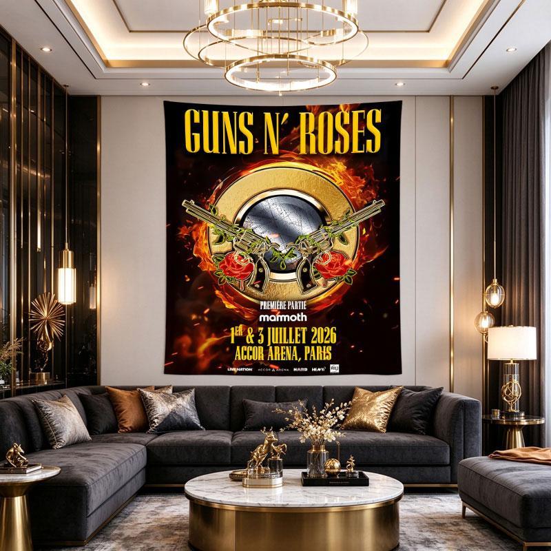 Guns N Roses Paris Concert Poster Crossed Revolvers Fire Art