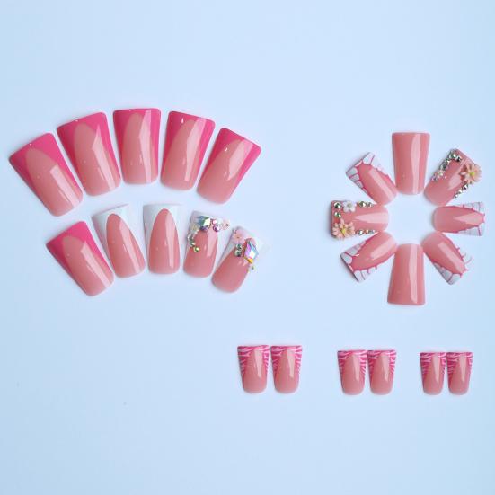 1 Set Square Press on Nails Reusable French Tip Stick-on Fake Nails Removable Full Cover Glue on False Nails for Women