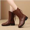 2024 New Women's Low-heeled Knight Boots Trendy Pointed Toe Casual Lace-up Design Motorcycle Boots PU Retro Street Fashion Boots