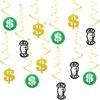 24pcs Money Themed Hanging Swirl Decorations, Dollar Bill Signs Ceiling Whirl Streamer Hanging Banner, Gold Money Hanging Swirls for Casino Party