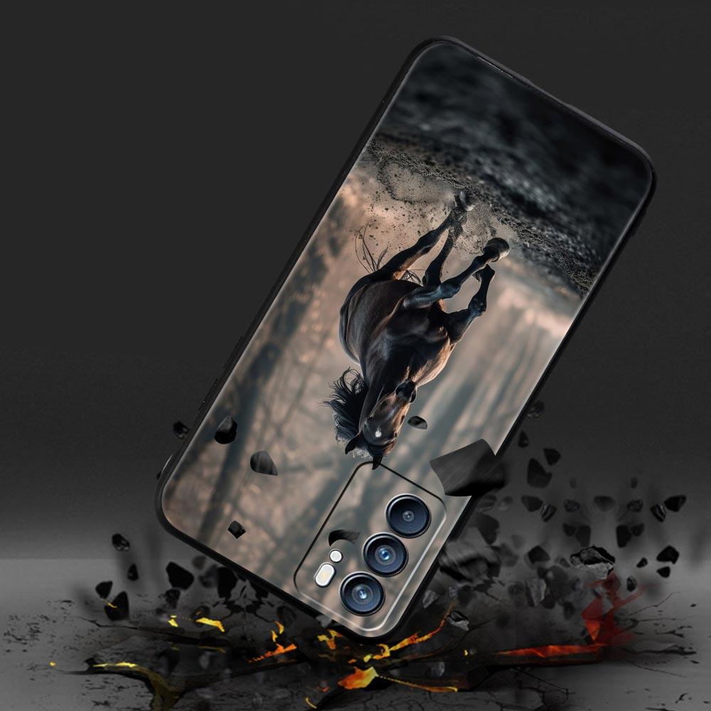 Case For Oppo Reno13 Reno12 Reno11 F Reno10 Pro A54 A53 A95 A76 A57 A98 A80 A79 5G A78 4G Cover Black White Horses Galloping