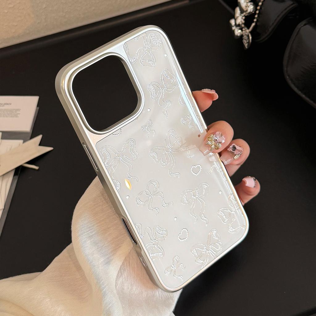 Gilded Apple 16promax Mobile Phone Case Iphone15 Pearl Bow 14 13 Electroplating Suitable for Huawei P70