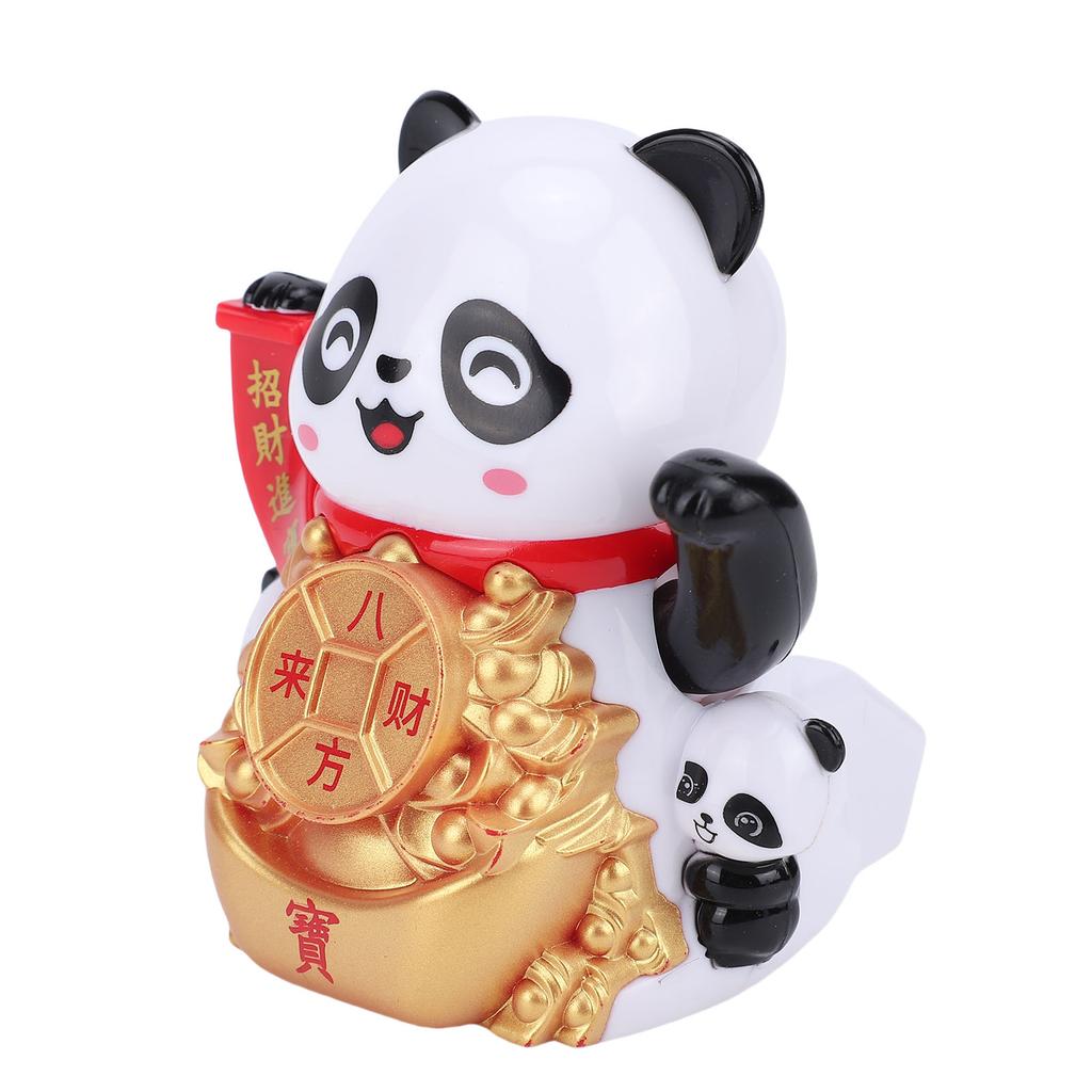 Solar Powered Panda Figurine Automatic Waving Arm Ornament for Car Dashboard Office Cashier Desk Decoration