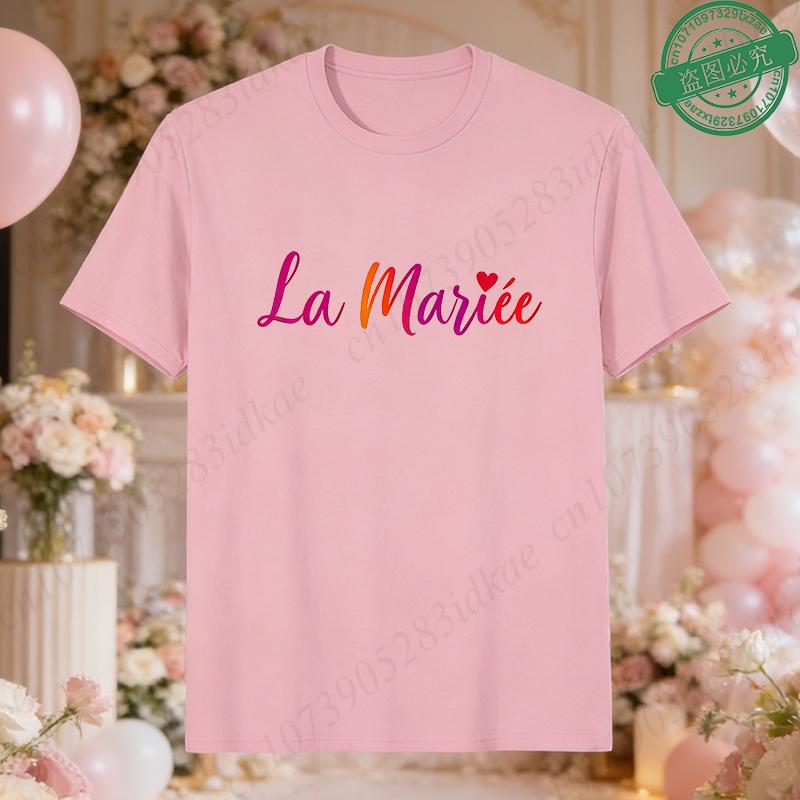 French Women Future Bride Team T-Shirts Colorful Heart Print Short Sleeve Tees for Bachelorette EVJF Party Bridal Wedding Squad