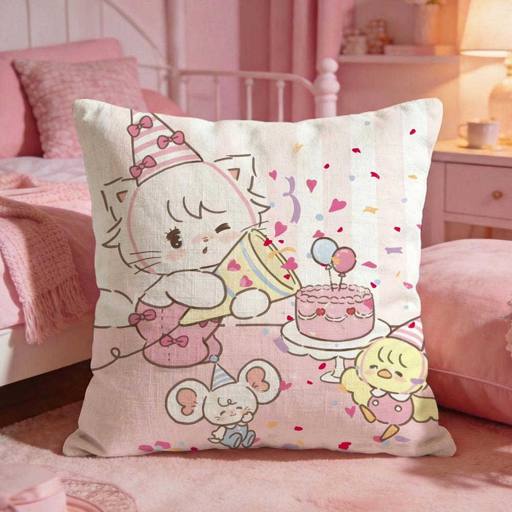 MMikkoS Cute Cat Cartoon Cushion Cover Premium Comfort Reversible Pillow Cove Two In One Design For Any Room  Car Interior