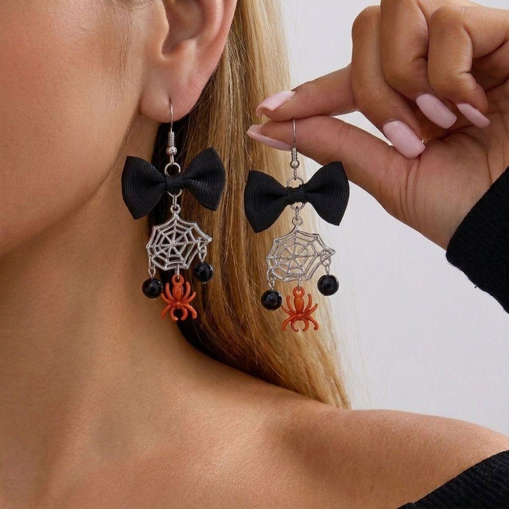 Zircon Halloween Earrings Rhinestone Spider Dangle Earrings Punk Long Tassel Drop Earrings Cosplay