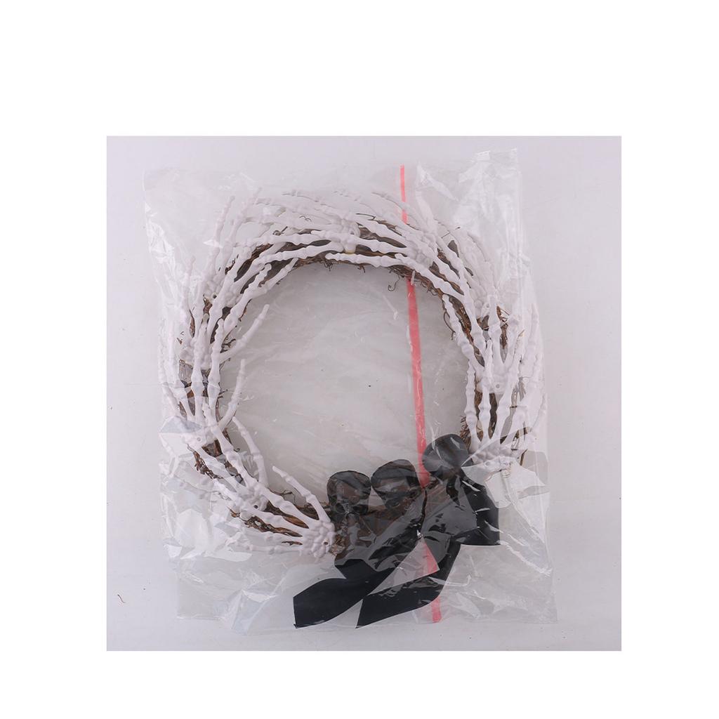 Halloween Skeleton Hand Door Wreath with Black Bow Ghost Hand Yard Decoration Scene Setup 35cm Indoor Outdoor Hanging Ornament