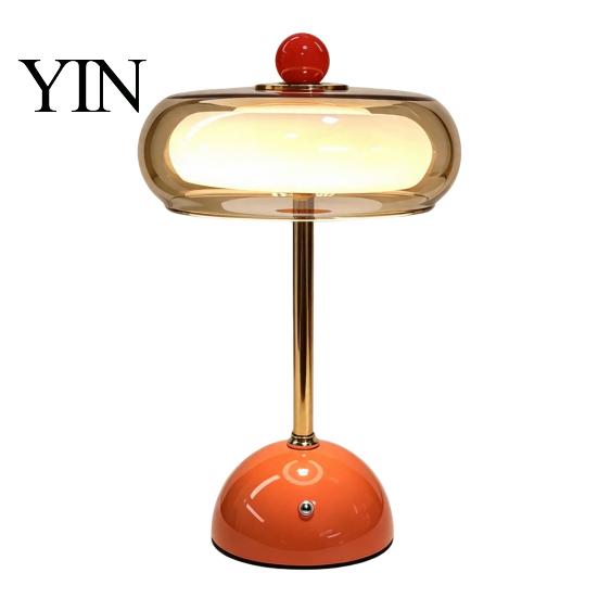 Adjustable Brightness Office Light Retro Glass Mushroom Table Lamp, USB Rechargeable Touch Control Bedside Modern Aesthetic Room Lamp 3 Colors