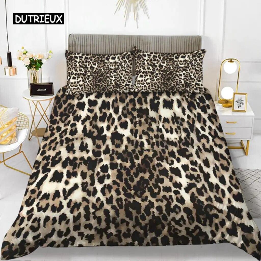 Leopard Print Duvet Cover Set Queen Size Girl Colorful Cheetah Print Bedding Set Polyester Wild Animal Theme Comforter Cover Set  three-piece set