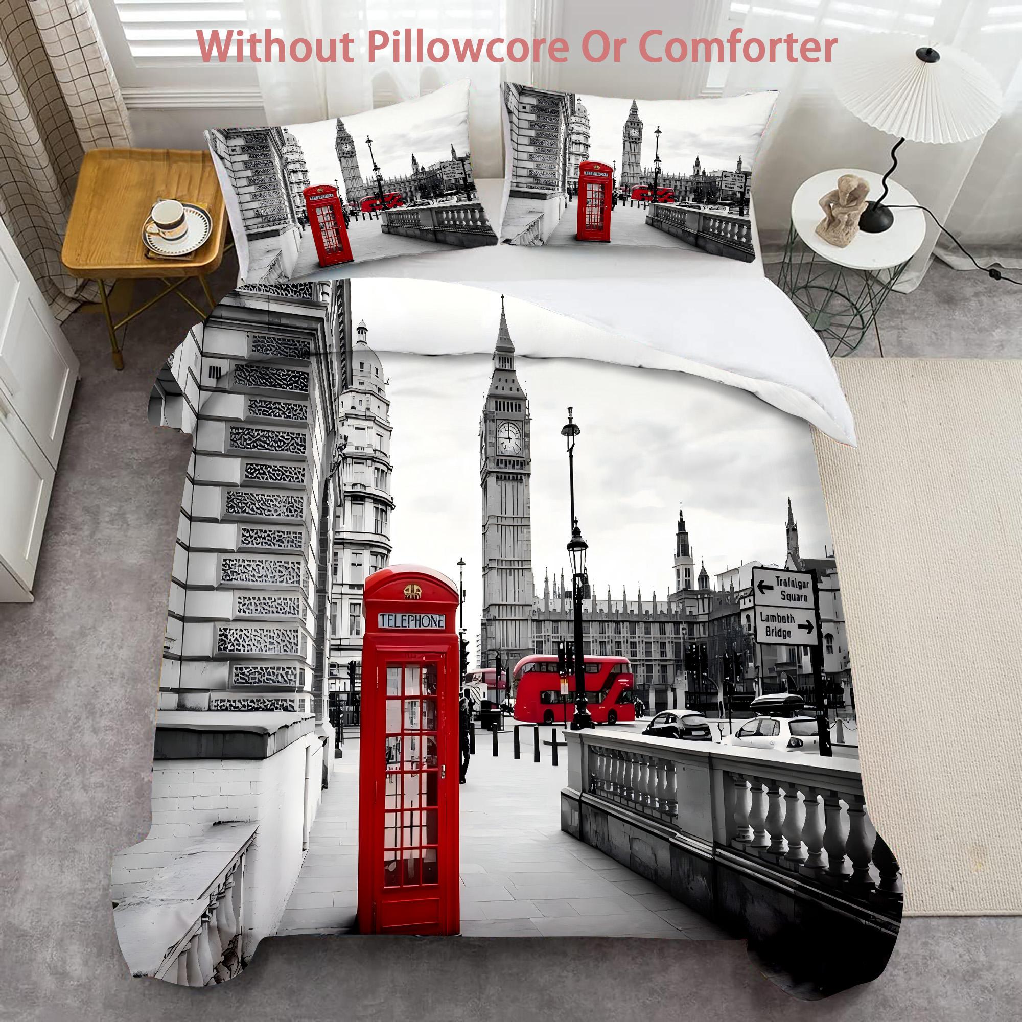 

London Street Pattern 3D Printed Duvet Cover Fashion Art Luxury Style Quilt Cover Set Soft Comfortable Bedding Set Pillowcase 135x200cm 2pcs