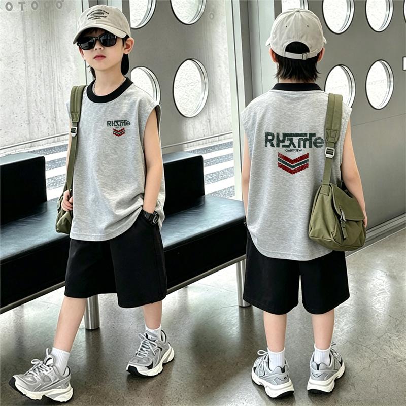 Handsome Boys' Cotton Color Block Vest & Shorts Set - Summer Sleeveless T-shirt 2-Piece for Kids