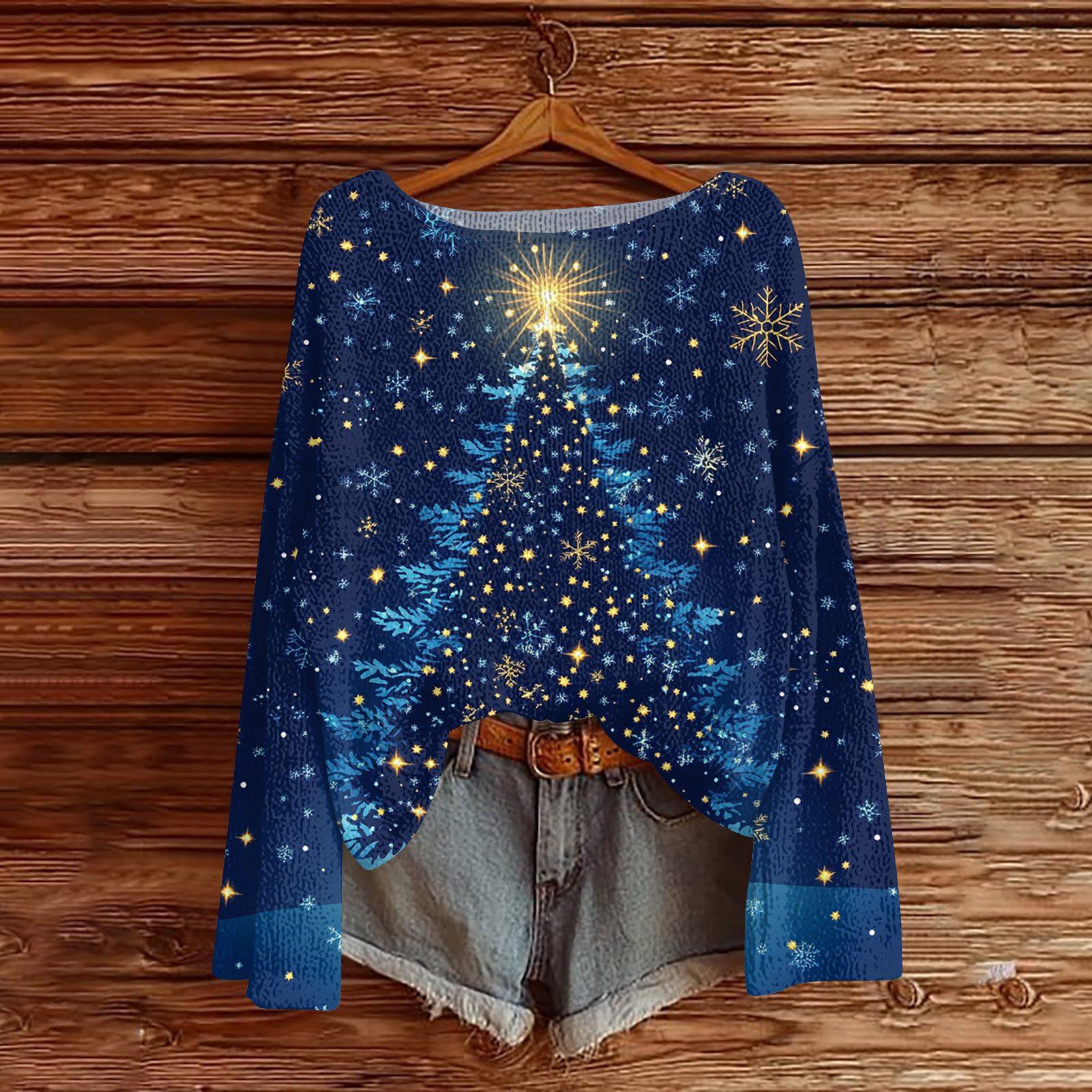 

Женский модный пуловер с круглым вырезом и длинными рукавами с рождественским принтом, повседневный топ-свитер L