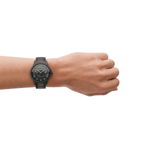 Armani Exchange Automatic Quartz Three-Hand Date Black Stainless Steel Watch