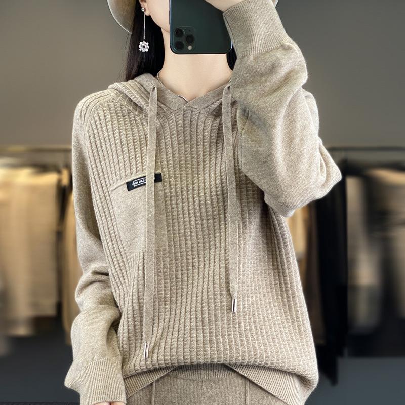 Fashionable Short Knitted Hoodie Women's Spring Autumn Loose Style Korean Design Thick Winter Suitable Full Sleeve Solid