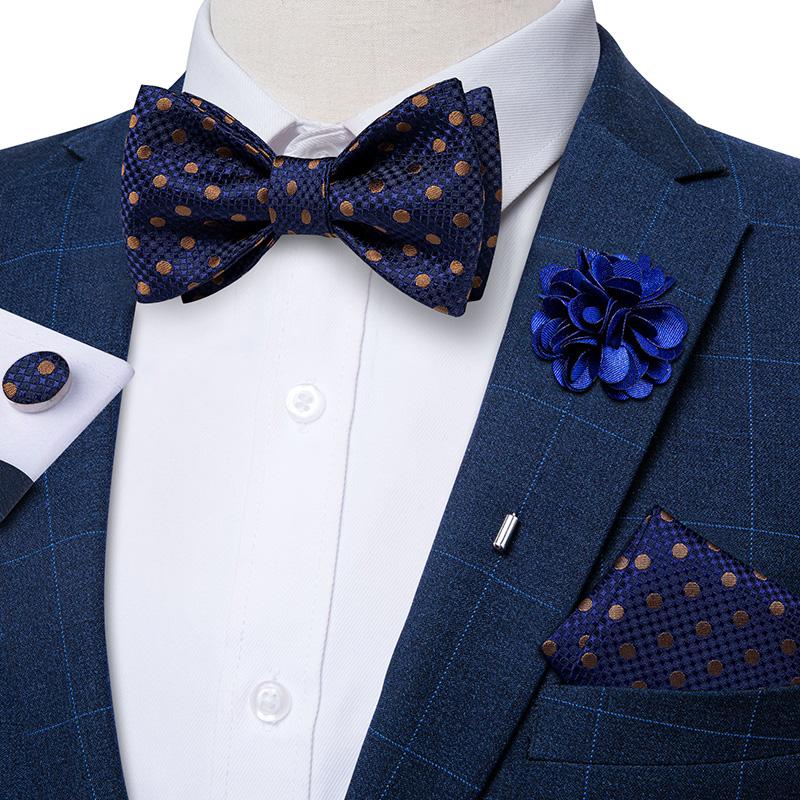 Dibangu Sada 4 ks motýlků pro muže Obchodní formální hedvábný samostatný motýlek Boutonniere Kapesní sada manžetových knoflíčků