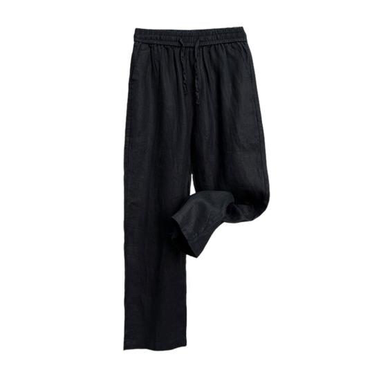 

Мужские льняные брюки свободного покроя, прямые брюки с завязками на талии, широкие M чёрный