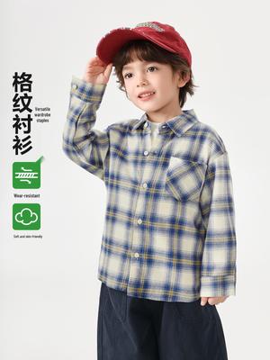 Rechts Europäisches Jungen- Karohemd aus reiner Baumwolle - Frühling/Herbst 2026 Trendiges Oberteil für Kinder