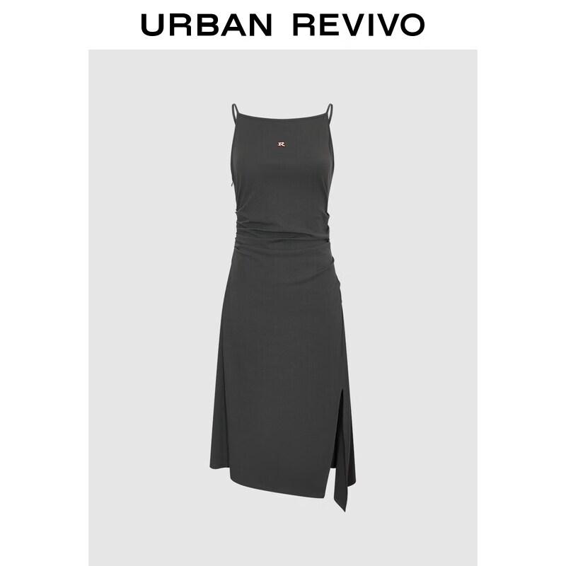 UR2026 Autumn Pleated Side Slit Strappy Dress L