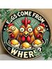 Vintage Round Metal Chicken Sign Wall Art Retro Kitchen Decor