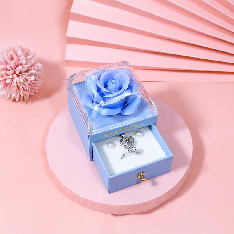 Macaron Color Jewelry Box with Soap Flower: Single Layer for Rings, Studs, Necklaces