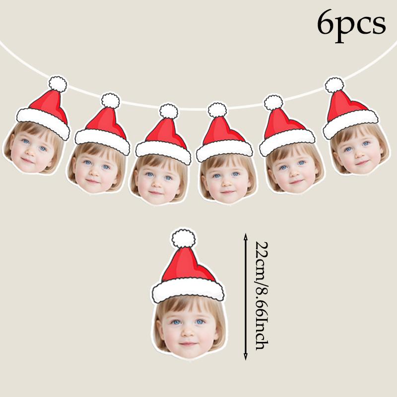 Individuelle Weihnachtspapieraufkleber-Banner Kuchenaufsätze Personalisierte Gesichter mit Weihnachtsmütze Aufhänger Geschenketikett Neujahrsparty Zubehör