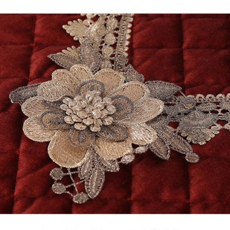 Red Lace Toilet Cover Set Universal Toilet Seat Cover and Water Tank Cover Quilting Design Waterproof and Stain Resistant Toilet Decoration Mats
