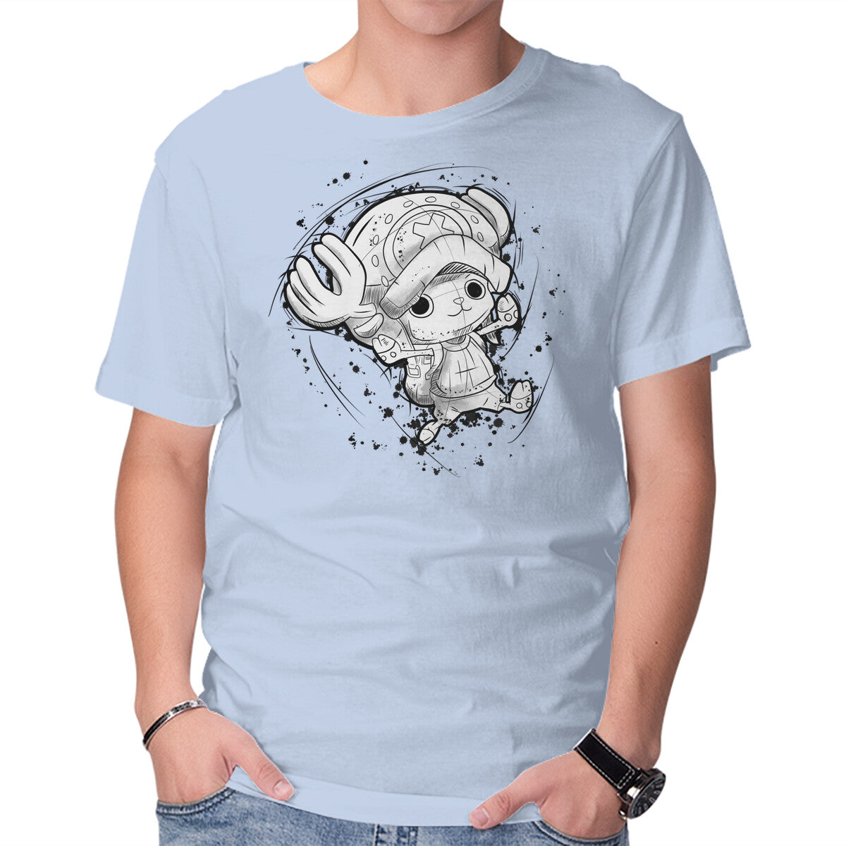 Unisex Crew Neck T-Shirt Nakama Sketch Graphic Short Sleeve Casual Tee S