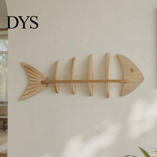 Small Apartment Space Saving Shelf Fish Bone Storage Rack, Wood Wall Mounted Floating Shelf, Ocean Style Bathroom Organizer for Aromatherapy