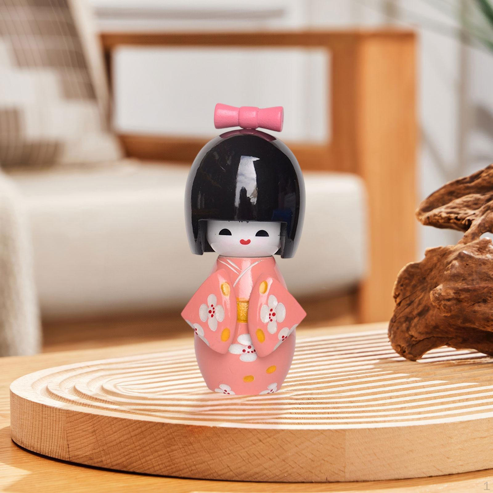 Традиционное японское кимоно, кукла гейши, настольная миниатюрная статуэтка 7 дюймов, деревянная азиатская фигурка Кабуки розовый