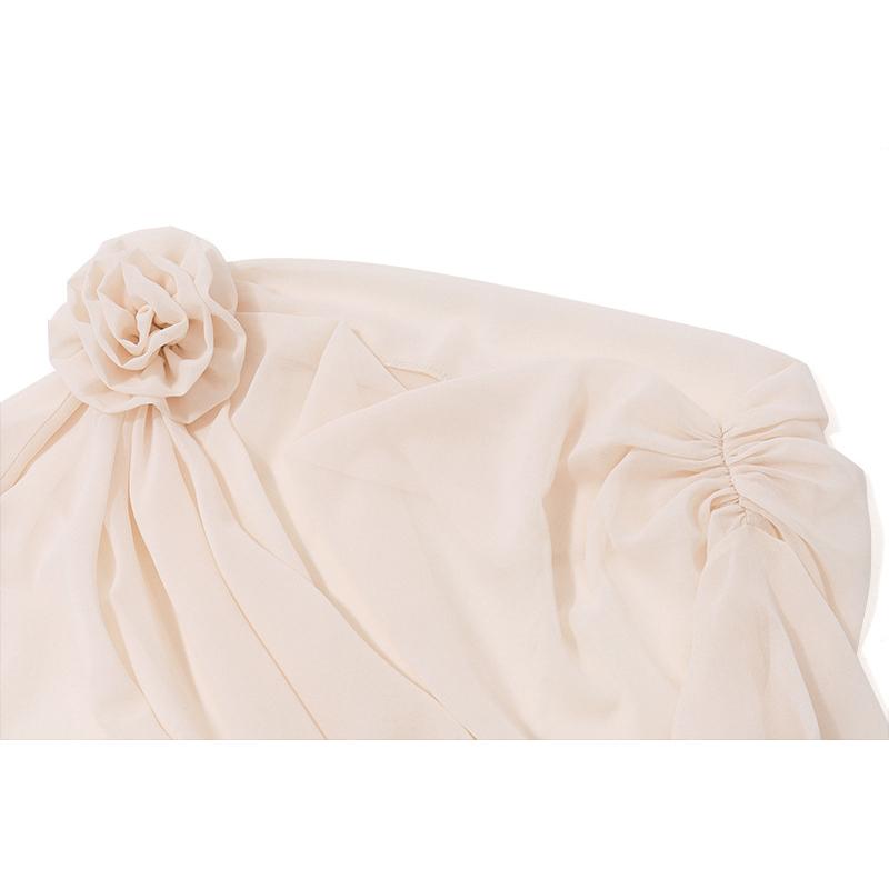 Frühling 2024 Neue Frauen Sexy Chiffon Bluse Street Fashion Diagonal Schulter Top Weibliche Elegante Dünnes T-Shirt Hemd K2494K-26