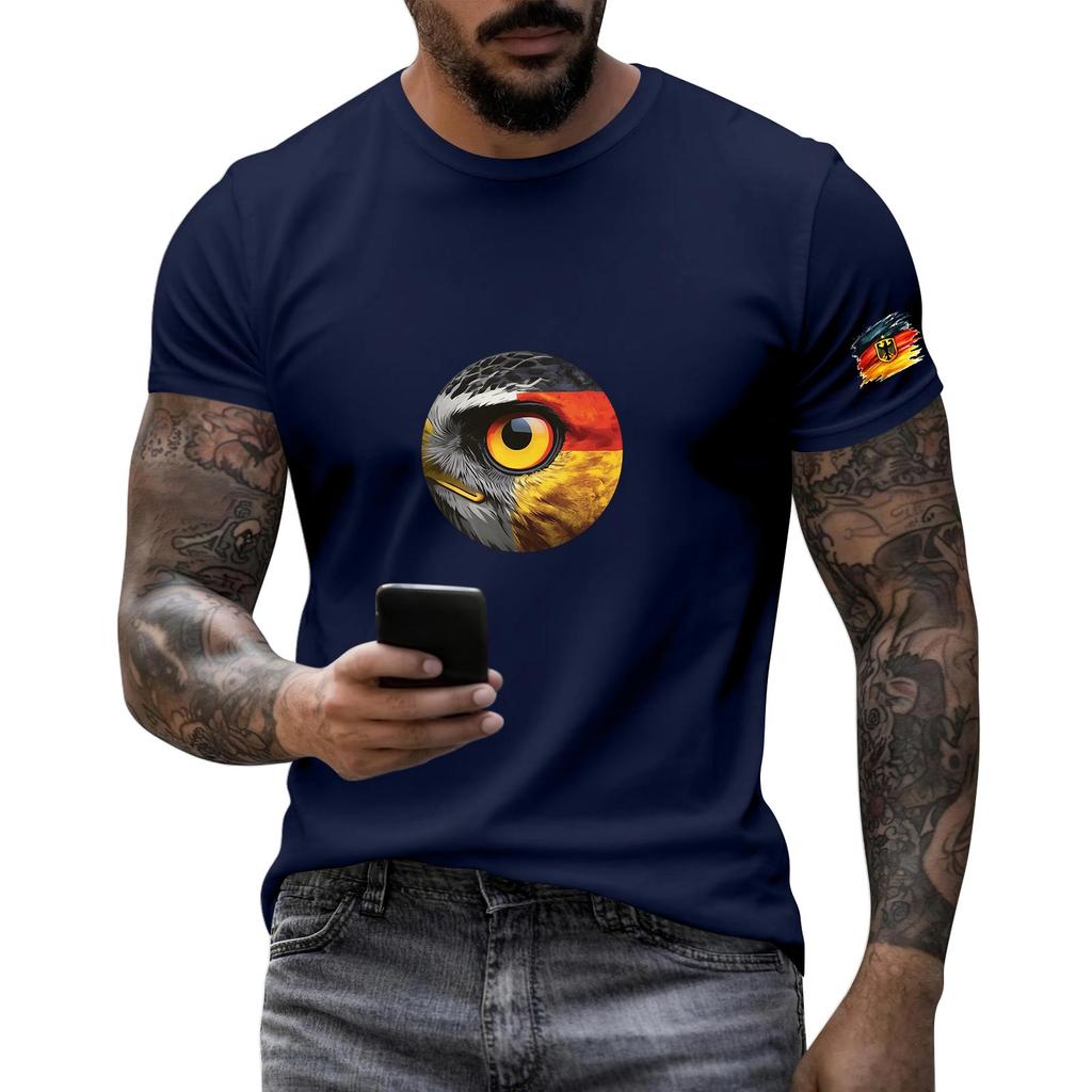 Men's Short Sleeve Crew Neck T-Shirt with Eagle Eye Graphic and Sleeve Print for Casual Wear Soft Fabric Comfortable Fit