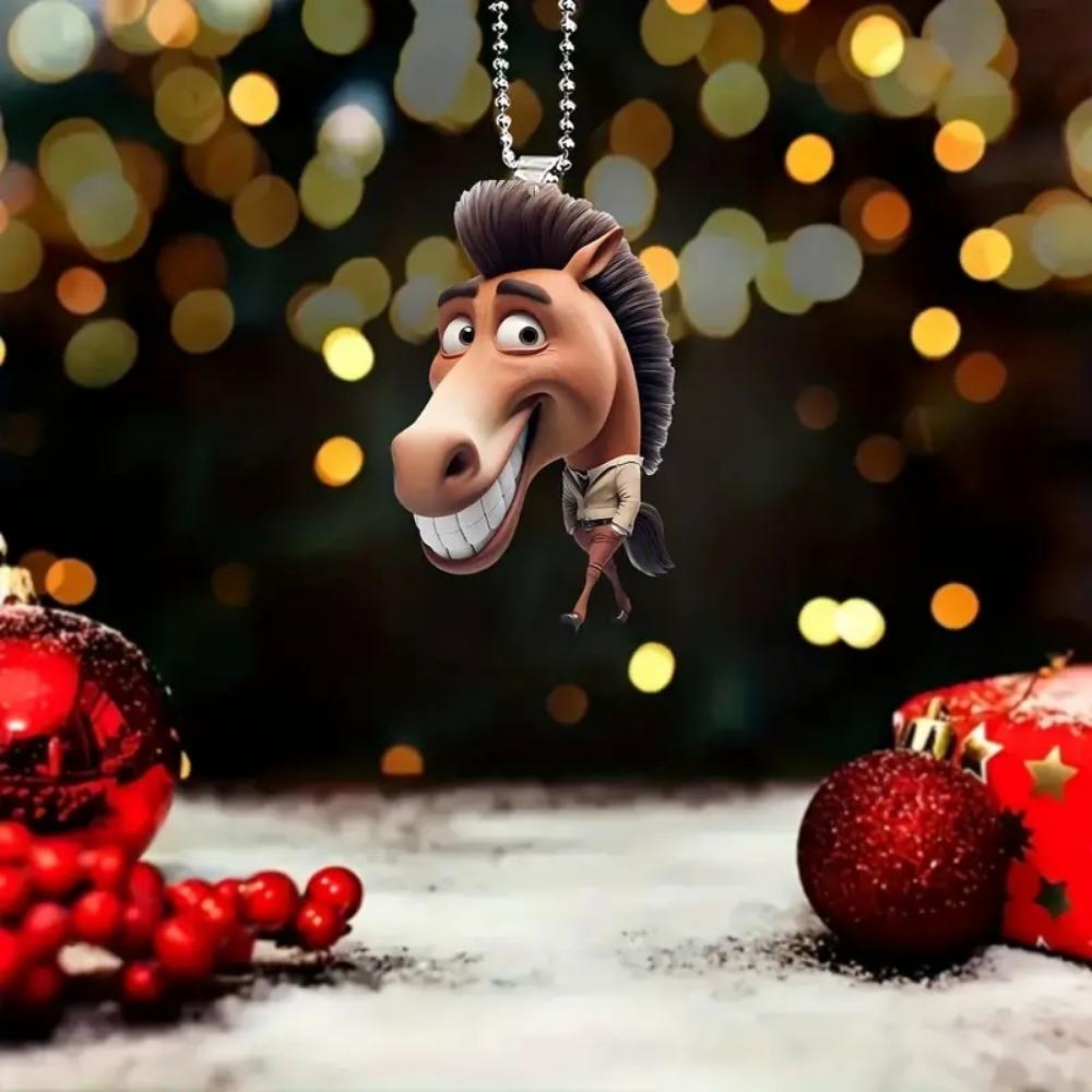 Kreatywny akrylowy wisiorek 2D z koniem z dużymi ustami, nowy transgraniczny płaski wisiorek na lusterko wsteczne samochodu, wisiorek domowy na święta