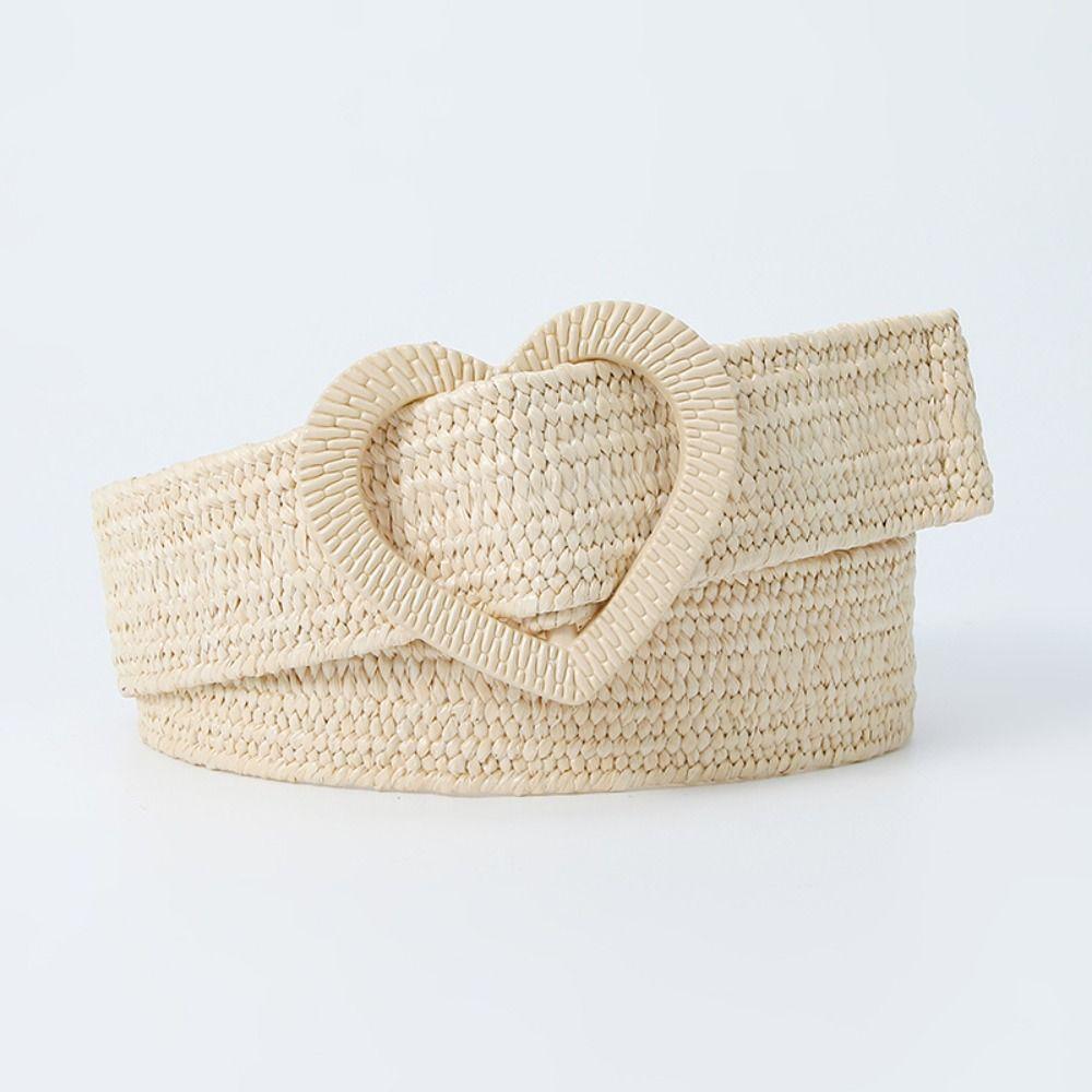 Love Heart Buckle Waist Belt 4cm Wide Waistband Sweet Braided Belt