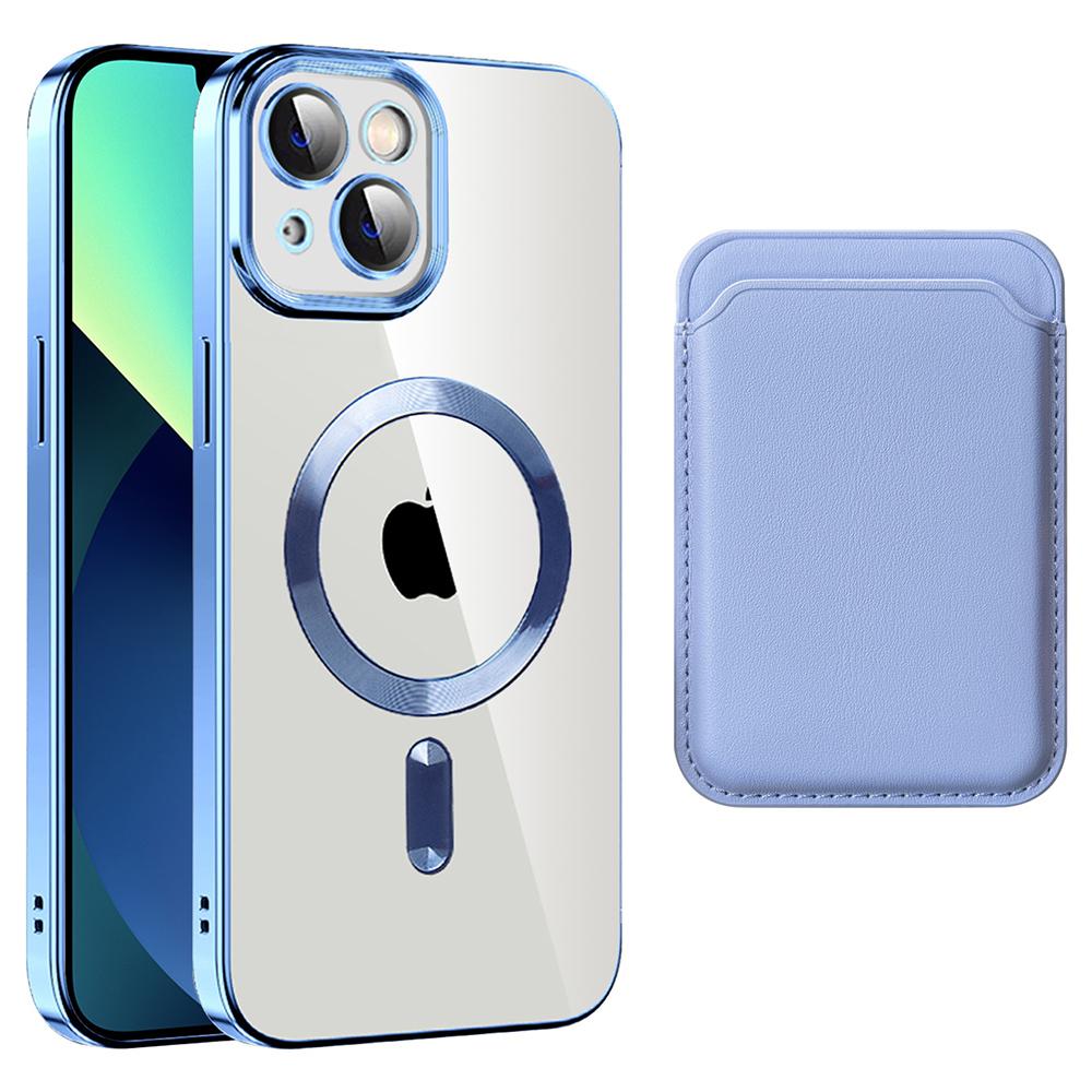 

For iPhone 13 6.1 inch TPU+PC Phone Case Anti-Drop Magnetic Cover with Card Bag Blue