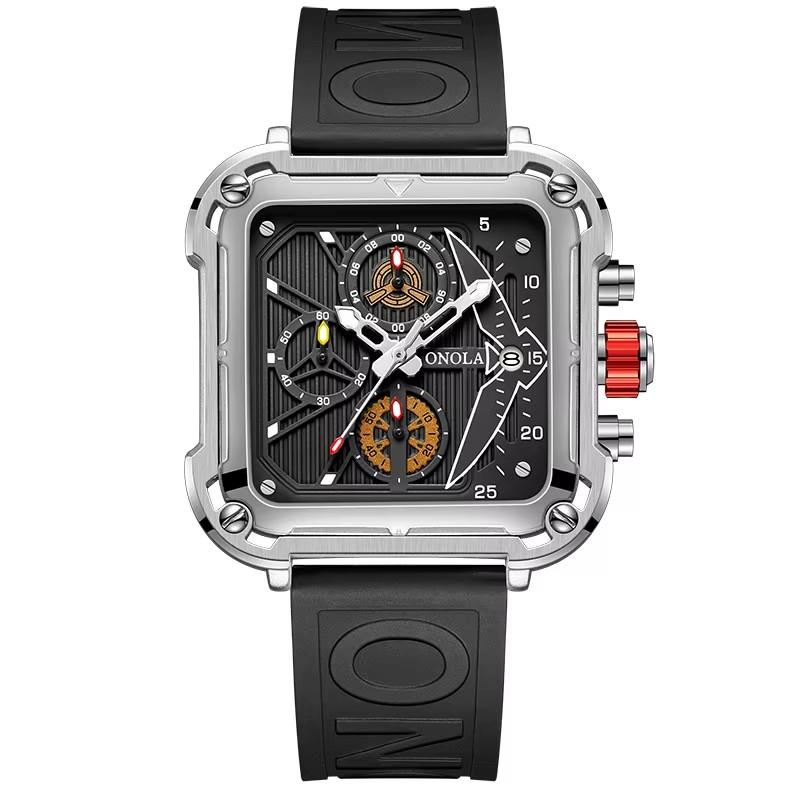 ONOLA 6831 Luxury Square Men's Chronograph Waterproof Silicone Strap Watch for Men Luminous Business Watch Quartz Reloj Hombre
