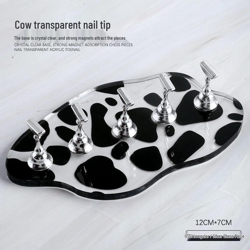 Cow Pattern Acrylic Nail Art Display Holder - 5mm Thickened Plate for Practice