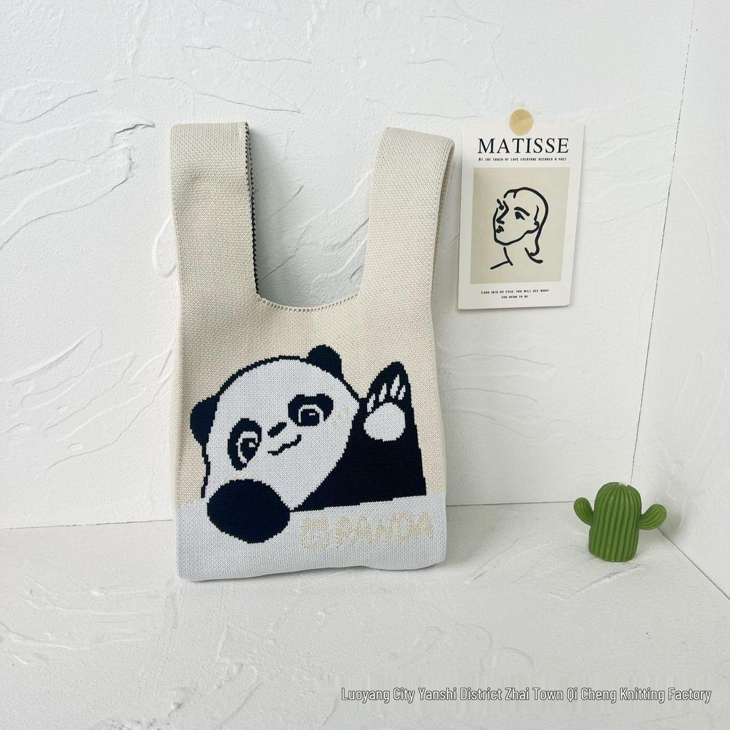 Panda Knit Women's Cross-Border Wrist Tote Handbag