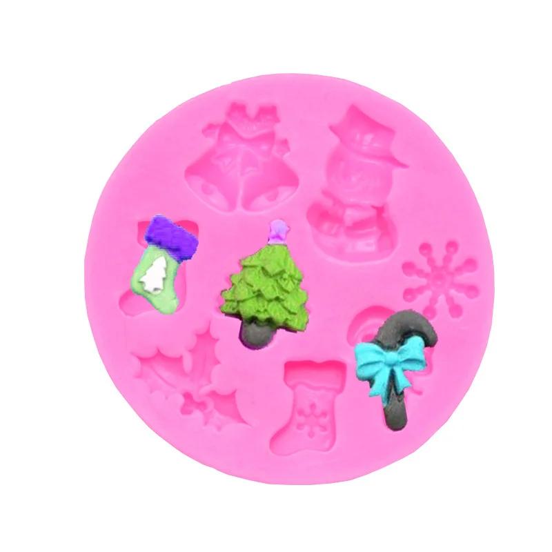 Lebensmittelechte 3D Weihnachtsbaum/Glocke/Schneemann/Schneeflocke/Sockenform Silikonform Kuchendekorationswerkzeug