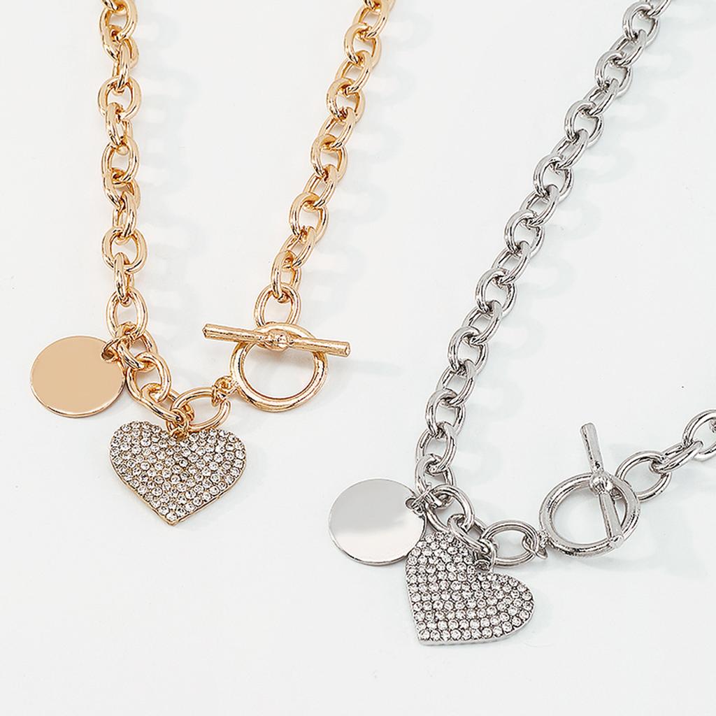 Women European Temperament Sweet Cool Choker Round Heart OT Buckle Chain Micro-set Minimalist Necklace For Women