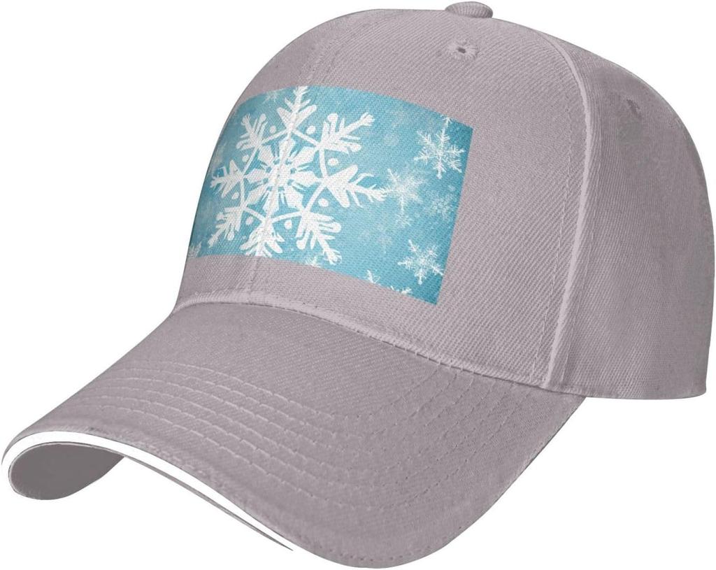 Snowflake Winter Print Baseball Cap Polyester Casual Adjustable Sun Protection Unisex Adult Trucker Hat