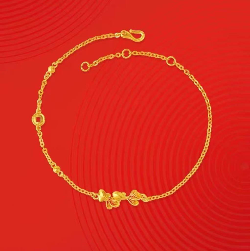 Ancient Style Gilt Goldfish Carp Bracelet with Jinghong Brocade