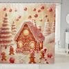 Cute Gingerbread House Christmas Shower Curtain with Xmas Tree Decorations,Festive Bathroom Accessories for Holiday Home Styling