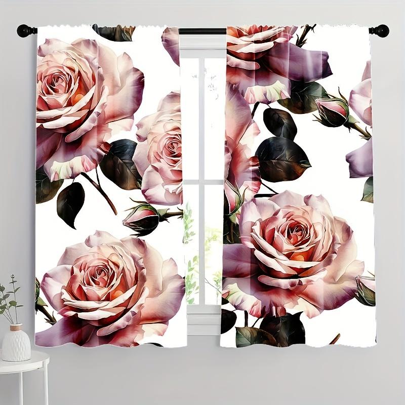 2 st Heminredningsgardiner Röd Rosa Blomma Alla hjärtans dag Gardinset Stångficka Gardin För Kök Café Vardagsrum Kontor Hem