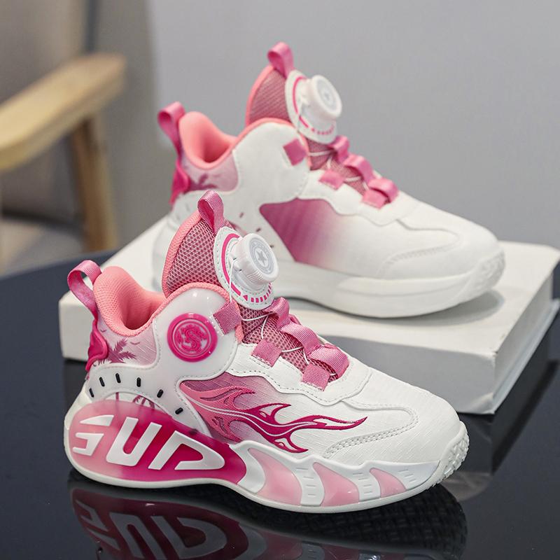 28-40 Children's Large Size Anti Slip Wear-resistant Convenient and Fashionable High Top Basketball Shoes Sports Shoes, White Shoes