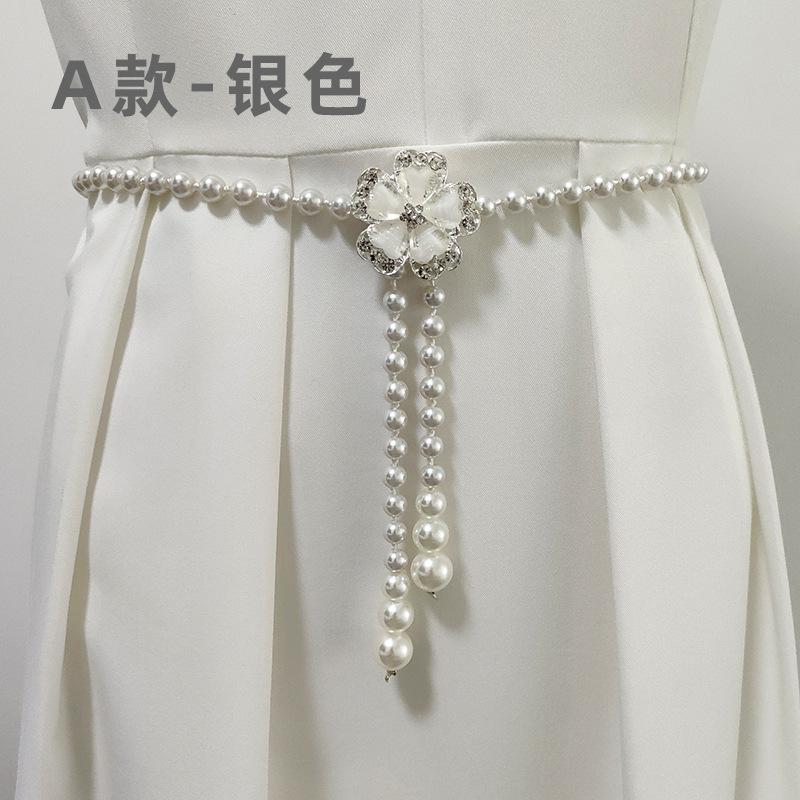 Korean Version, Pearl Waist Chain, Women's Belt, Fashionable, Dress Decoration, Rhinestone Beads, Flowers, Elegant and Versatile
