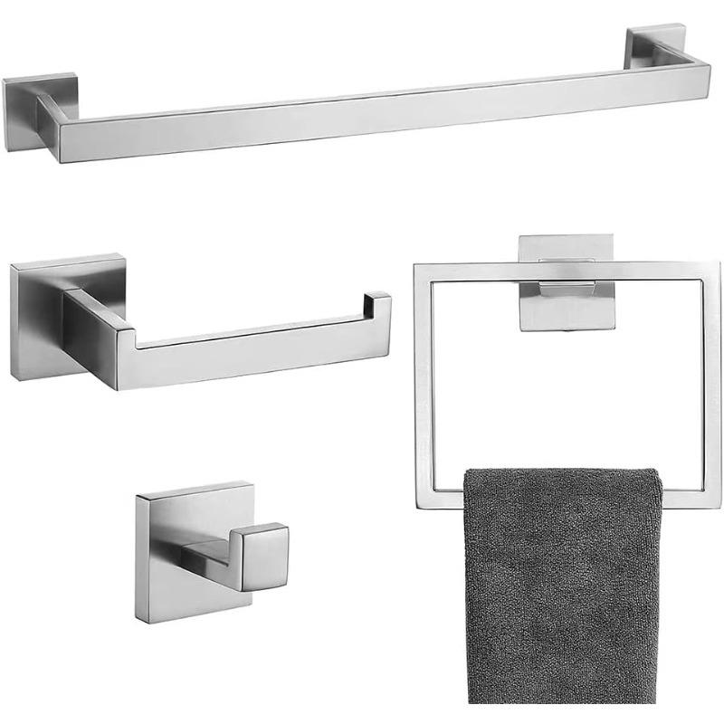 Bathroom Towel Bar Sets Matte Black 4-Piece Bathroom Hardware Set Stainless Steel Bath Accessories Kit. Wall Mounted,23.6 Inch