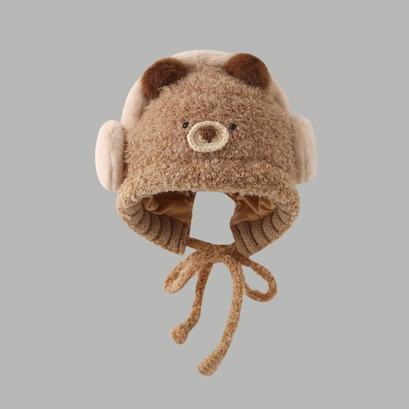 

Cute plush snowman earphone knitted hat, cartoon chick wool hat, sweet and versatile warm ear protection hat for autumn and winter Bear