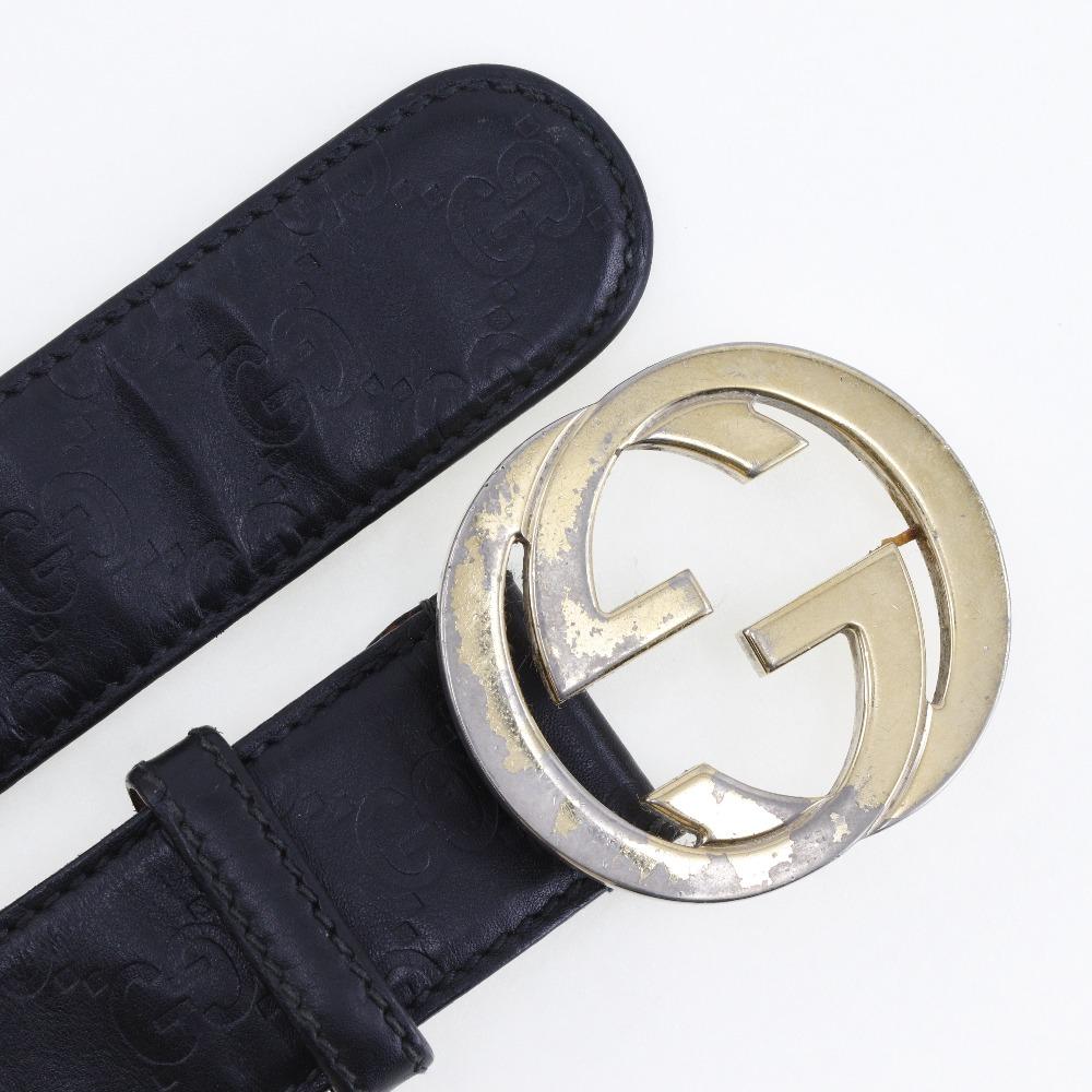Gucci Interlocking Belt 114876 GG Black Sima Leather Mens Used