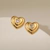Vintage Solid Love Heart Zircon Inlaid 18k Gold Plated Brass Stud Earrings